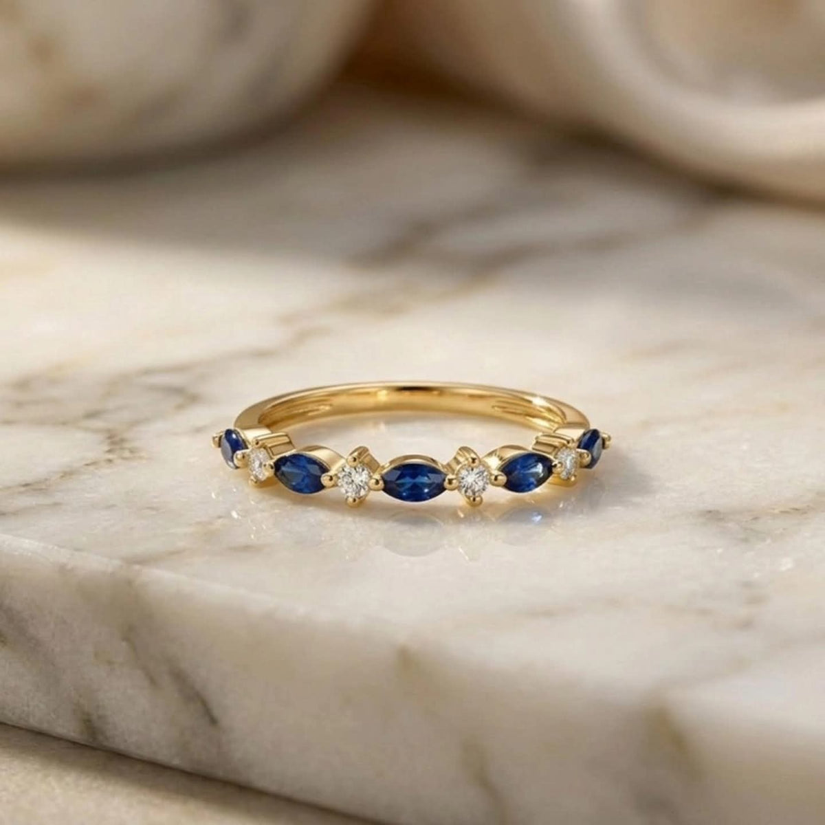 Sapphire Blue & White Stones Ring